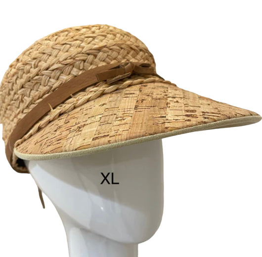 Raffia Sport hat -Cork and leather brim - xl