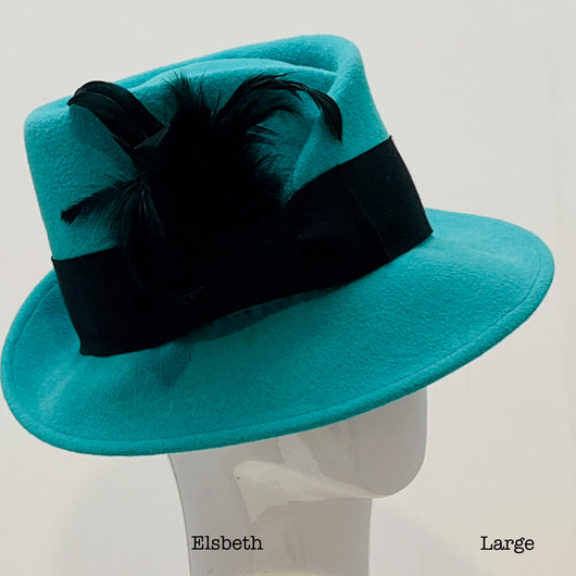 Sea Foam 'Grace' with black trim and feathers