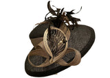 Derby Hat - Black sinamay with taupe straw trim
