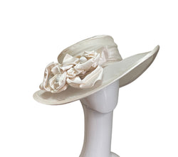 Ivory silk derby hat or wedding hat 22.5” medium.