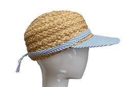 Raffia Sport hat  - blue white stripe large