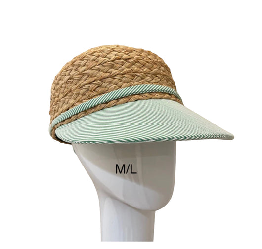 Raffia Sport hat  - Green / White striped - medium