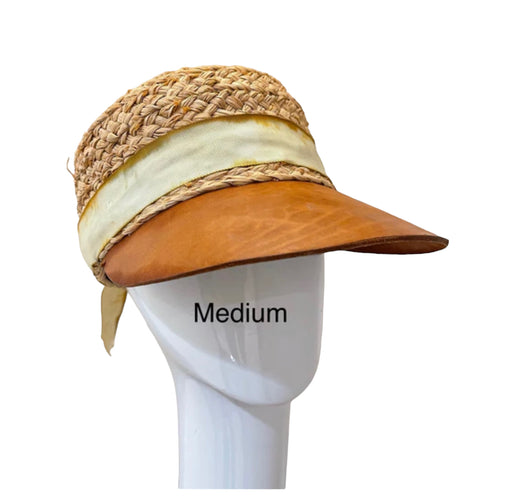 Raffia Sport hat - leather and hand dyed ribbon - medium