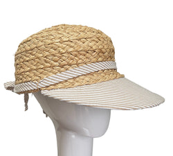 Raffia Sport hat - beige and white striped brim -xl