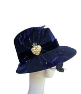 Navy Grace with sequined feather cluster. 58cm