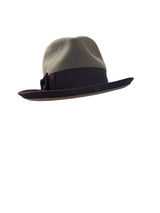 Grey Fedora with eggplant ribbon and  trim