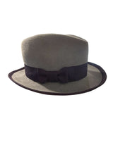 Grey Fedora with eggplant ribbon and  trim