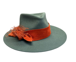 Light teal fedora with rust suede    7 3/8