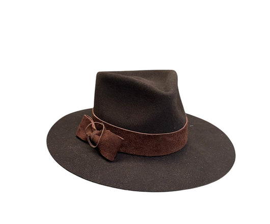 Chocolate brown fedora with brown suede trim. Size 7.