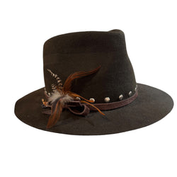 Dark Sage Peyton Fedora with rivets 7 3/8