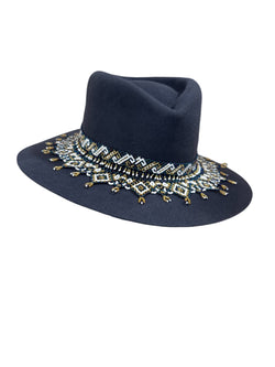 Peyton Slate Blue fedora - Beaded trim 57cm