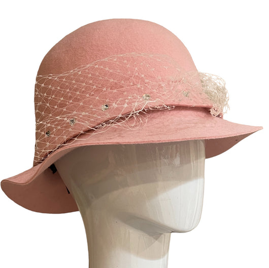Pink Barbie cloche hat.  small.