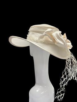 Ivory silk derby hat or wedding hat 22.5” medium.