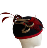 Navy Beret  with feathered trim - 57cm