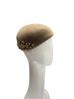 Camel Beret with Beaded Trim - One size fits all