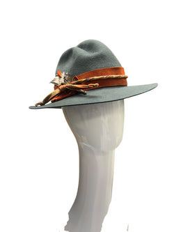 Teal grey Mad Hatter with suede trim - med -