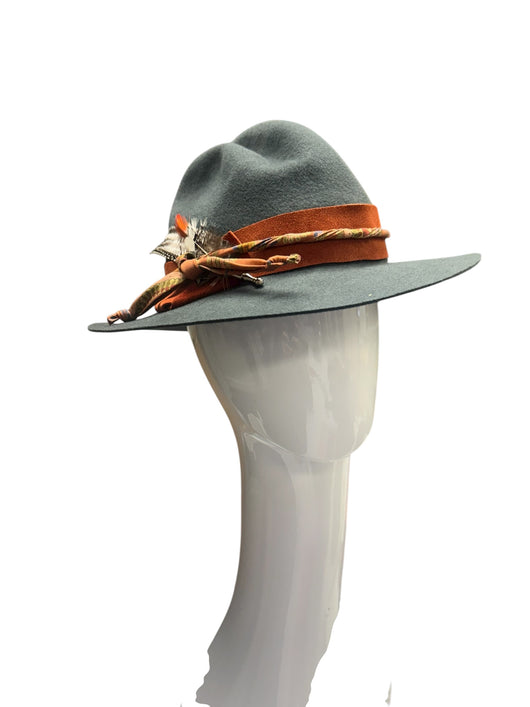 Teal grey Mad Hatter with suede trim - med -