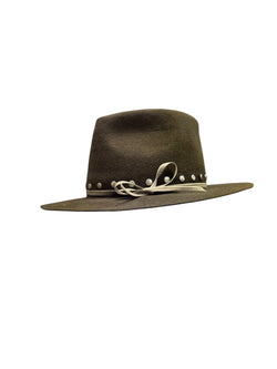 Dark Sage Peyton Fedora with rivets 7 3/8