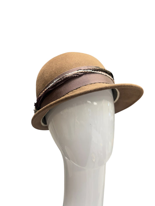 Taupe Bowler with asymmetrical brim 57cm-