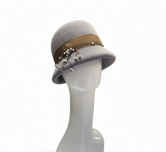 The Perfect Cloche/ grey with pearl trim s/m-