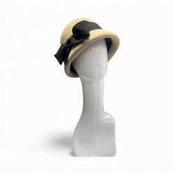 The Perfect Cloche with black ribbon- camel M-