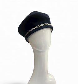 Black Beret with crystall trim small -