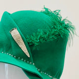 Kelly Green Vintage Cloche - Antique pin with crystals- Medium.