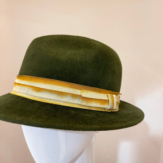 Forest Green Fedora with hand dyed ribbon