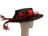 Derby Hat - Black polka dot sinamay with wine silky trim