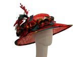 Derby Hat - Red Sinamay and Silk