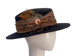 Black Argentine tango Hat with a feather  Large.