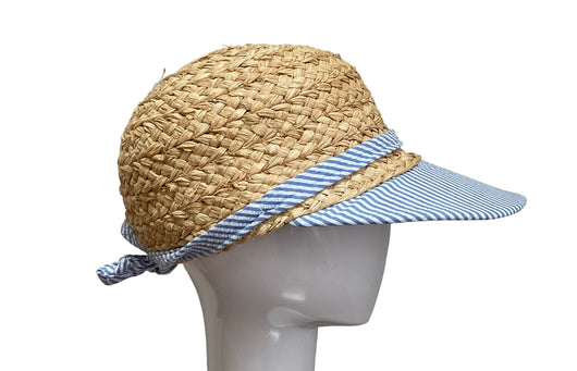 Raffia Sport hat  - blue white stripe- medium