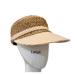 Raffia Sport hat - peach and white striped brim - large