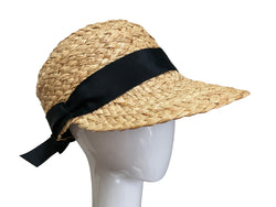 Raffia Sport hat  - raffia brim with black ribbon - small