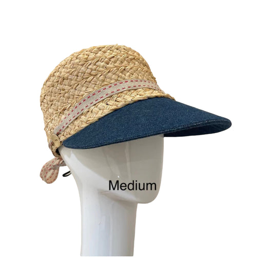 Raffia Sport hat -Denim with Swiss ribbon - medium