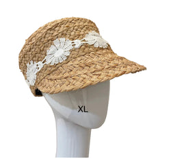 Raffia Sport hat -Raffia brim and daisies-xl