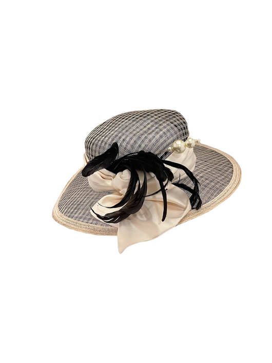 Black and ivory sinamay with ivory silk derby hats