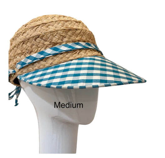 Raffia Sport hat -turquoise silk checked - medium