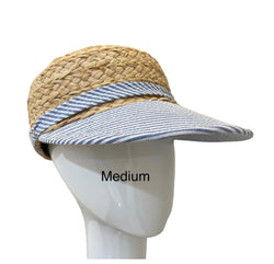 Raffia Sport hat -Blue and white striped - medium