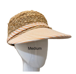 Raffia Sport hat - peach and white striped brim -medium