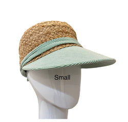 Raffia Sport hat - green /white striped brim - small