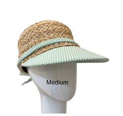 Raffia Sport hat  - Green / White striped - medium