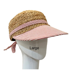 Raffia Sport hat - red /white striped brim- large