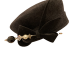 Black Beret with pearl hat pin - Medium.
