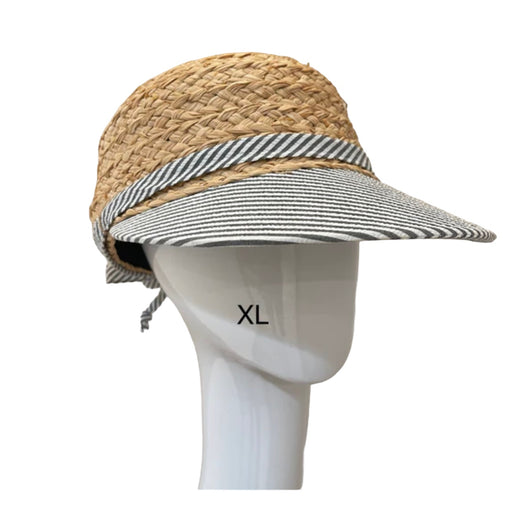 Raffia Sport hat - grey white striped brim- xl