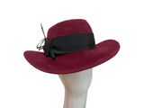 Wine velour brimmed hat - Small.