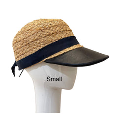 Raffia Sport hat -navy leather brim- small