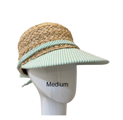 Raffia Sport hat -green and white striped -medium