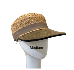 Raffia Sport hat -leather brim with ribbon trim - medium