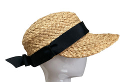 Raffia Sport hat  - raffia brim- black ribbon -large